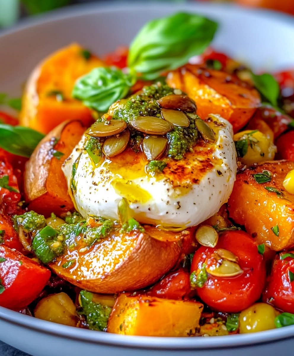 بوراتا با گوجه فرنگی و هلو