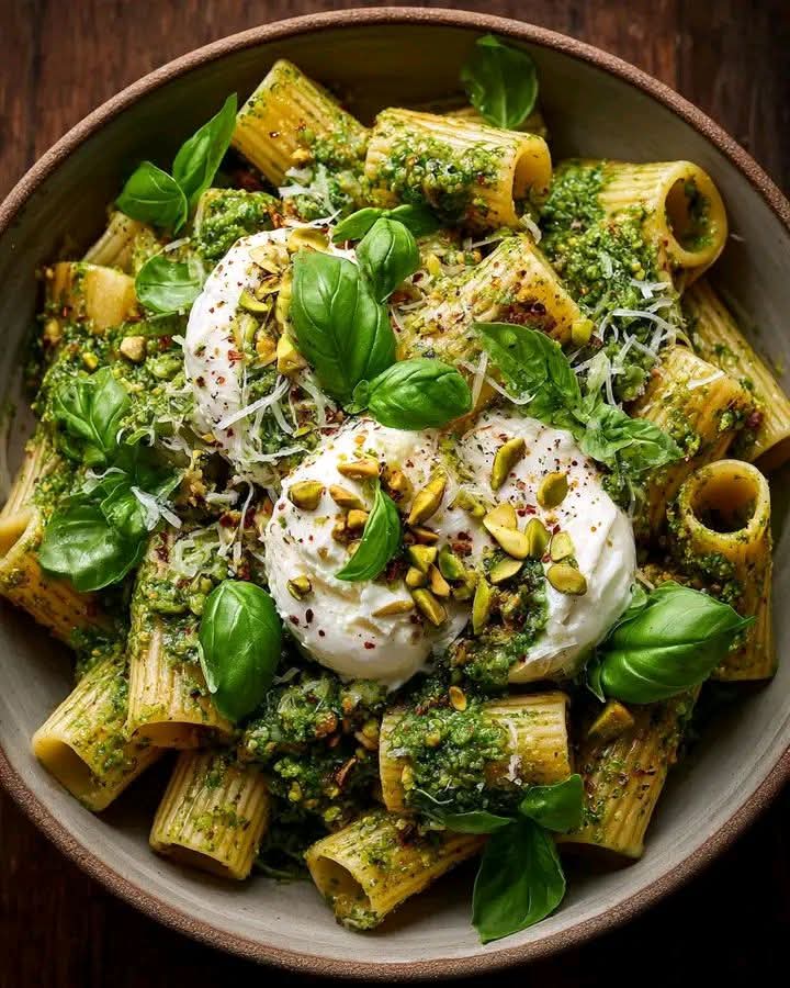 ریگاتونی با بوراتا و پستوی پسته