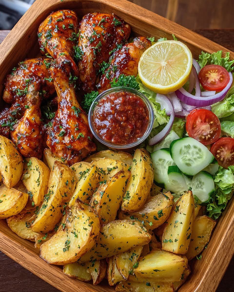 طبل مرغ با قاچ سیب زمینی
